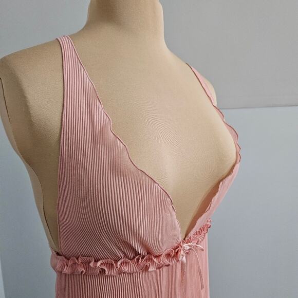 Vintage Pink Accordion Pleated Plunge V NecklineThin Strap Nightie Babydoll Y2K - Picture 7 of 12